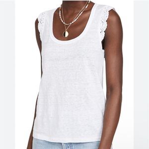 Paige 100% Linen Lace Trim Tank Top White XS